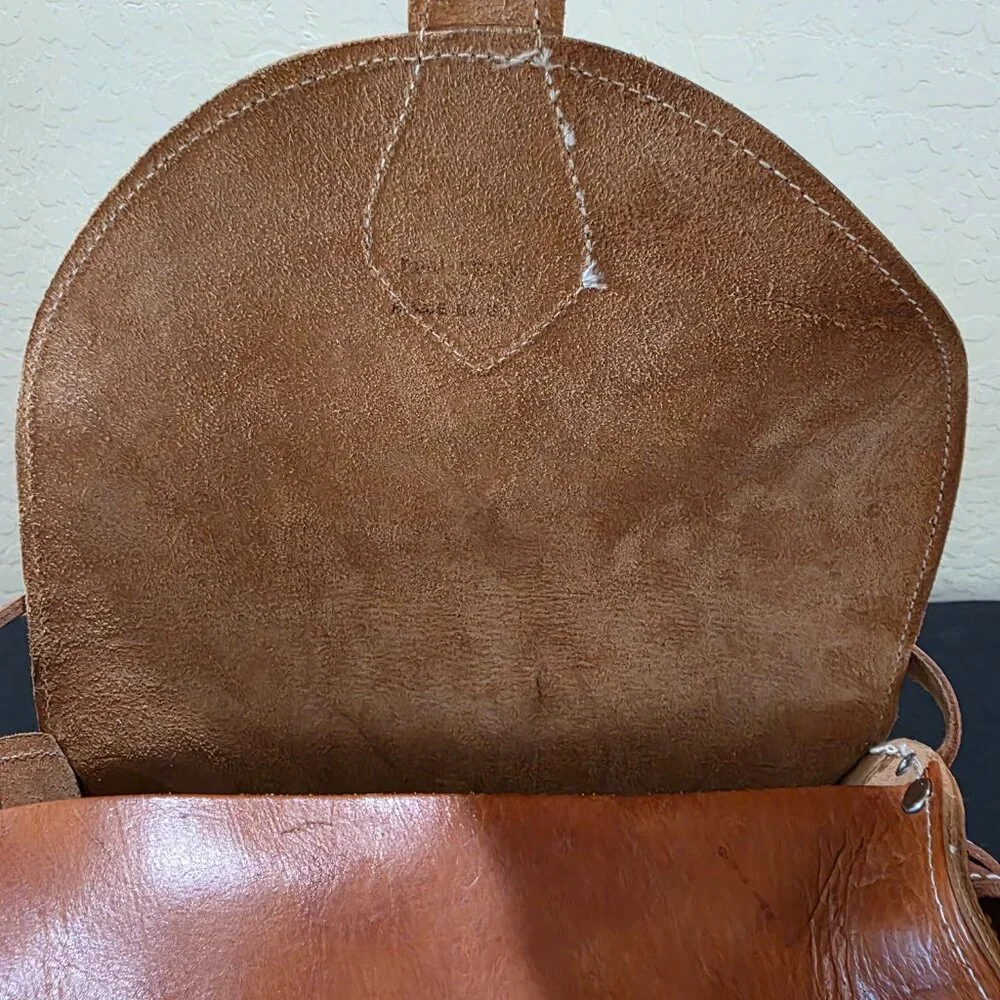 Vintage Handmade Hazelnut Brown Genuine Leather Barrel Purse Crossbody Bag